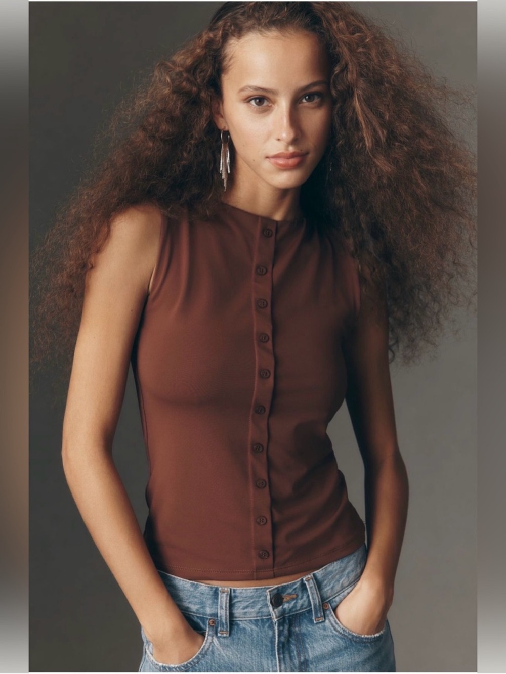NWT Anthropologie Maeve Brown Button-Front Tank
